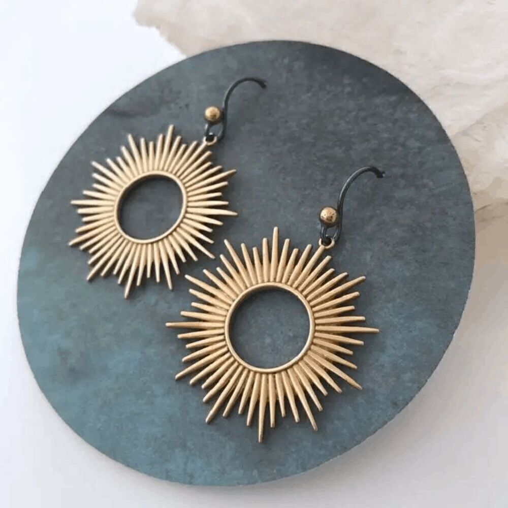 Sunburst Golden Dangle Earrings